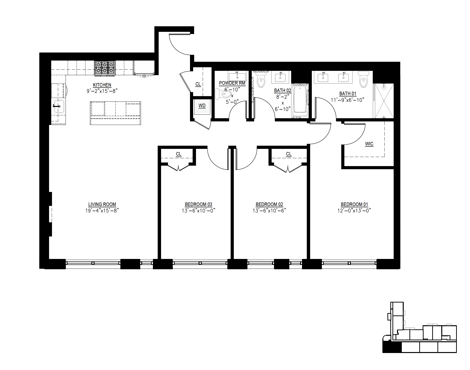 Floor plan for 3 beds, 2.5 baths, 1540 sqft